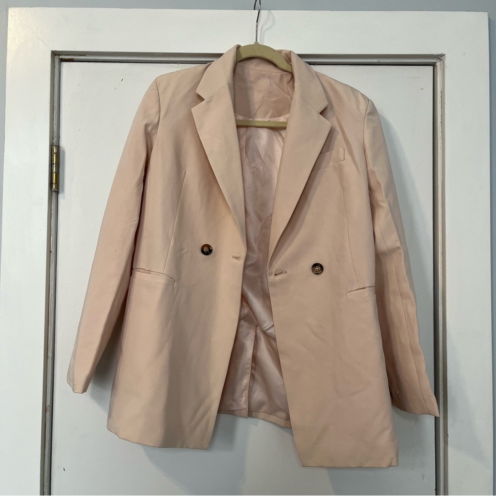 Women's Beige Blush Pink Blazer double breasted shoulder pads small office